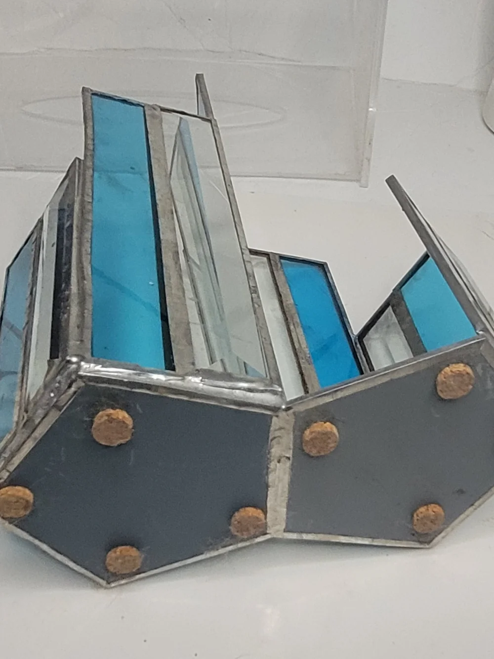 Vintage Unique Handmade Beveled Stained Glass Dual Candle Holder